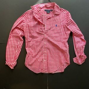 Polo button down shirt pink gingham